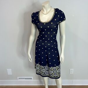 Gorgeous and Elegant Navy Dress with yellow Accents by Leo&Ugo❤️XS